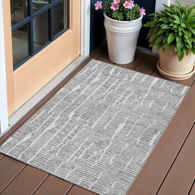 Tapis intérieur lavable abstrait gris et ivoire 3 pi x 5 pi