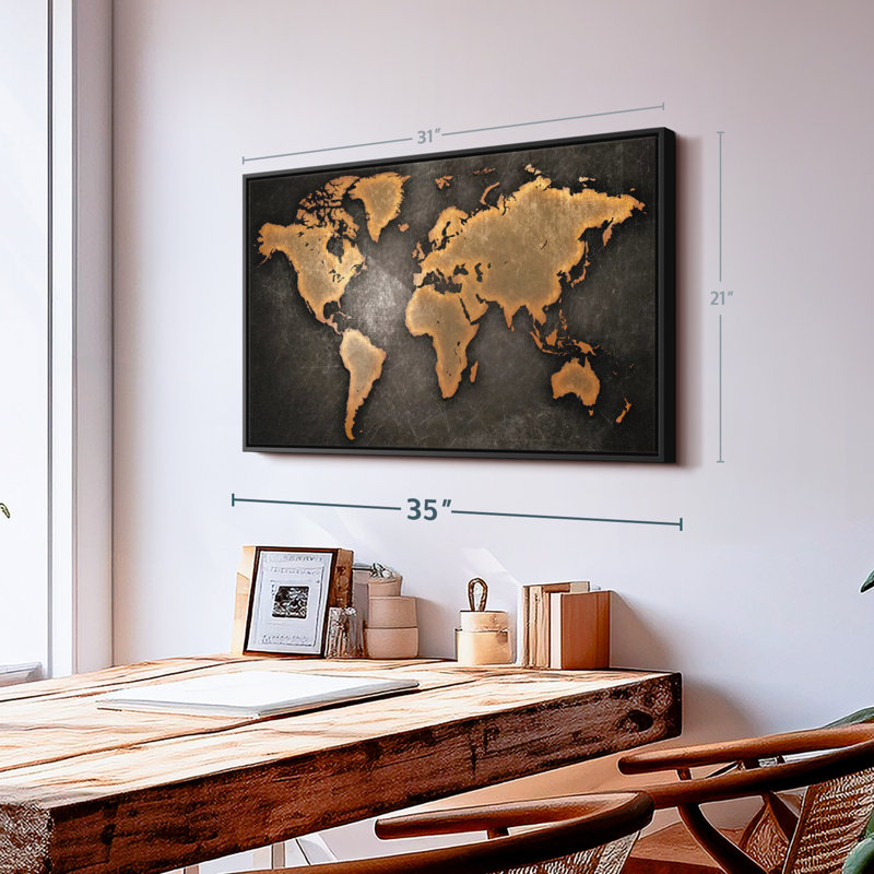 "Art mural carte du monde en cuivre", H 21 po x l 31 po
