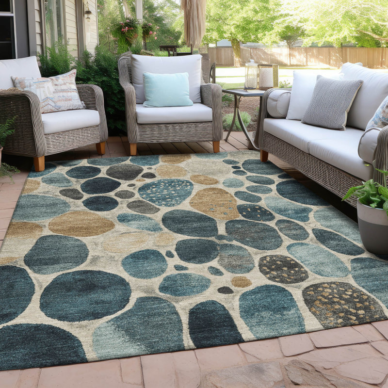 Machine Washable Indoor/Outdoor Xhevrie Teal Rug, Rectangle 3' x 5'