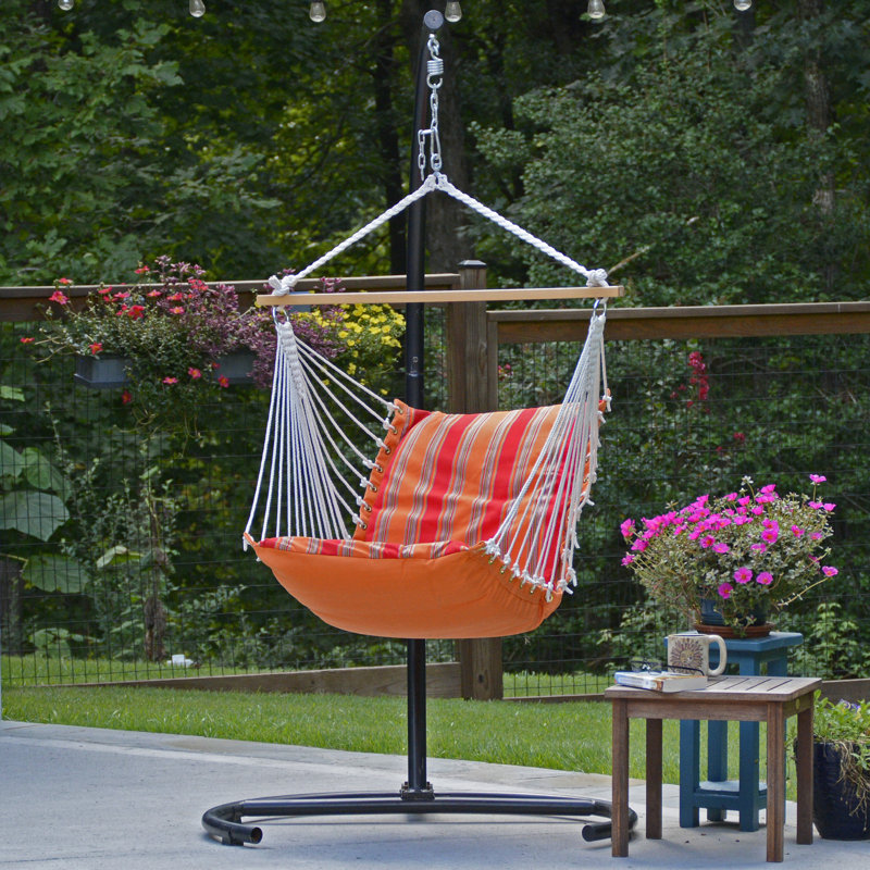 Sunbrella Multicolor Hanging Chair with Cushions and Hardwood Spreader Bars