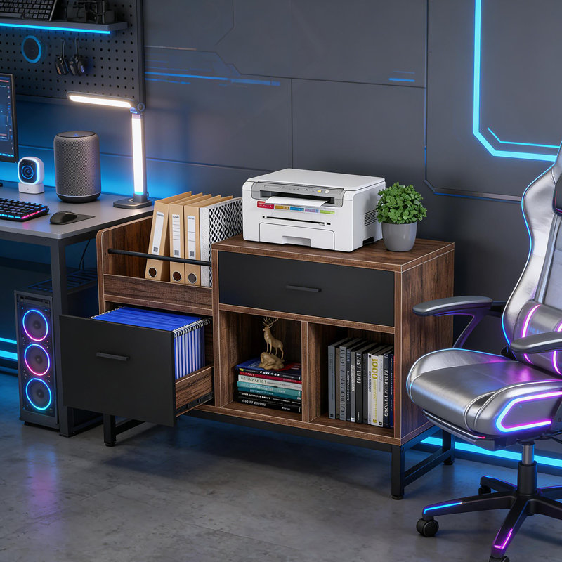 Classeur latéral avec tiroirs spacieux et rangement multifonctionnel pour la maison ou le bureau.