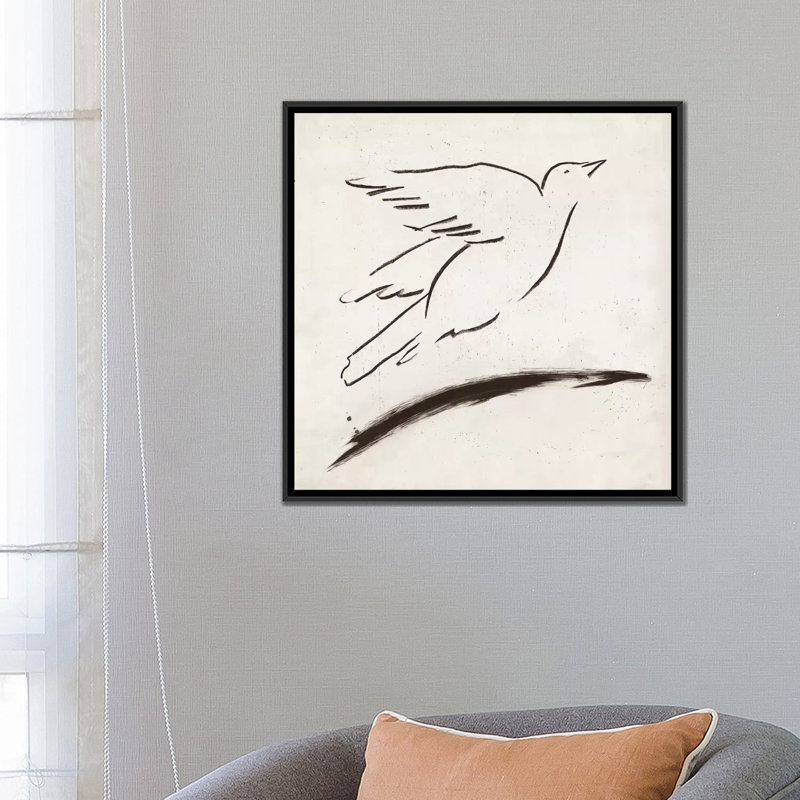 « oiseau ii », reproduction sur toile, H 26 po x l 26 po x P 1,5 po, Toile avec cadre noir, Pas de tapis