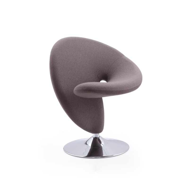 Curl Modern Wool Blend Upholstered Metal Swivel Accent Chair in Gray, Gray Wool
