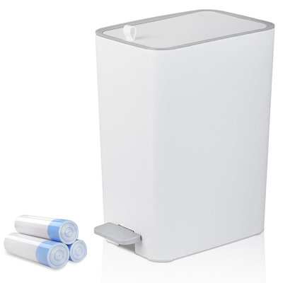 Slim Plastic Step Trash Can with Dual Openings Stay-Open Lid for Bathroom Bedroom