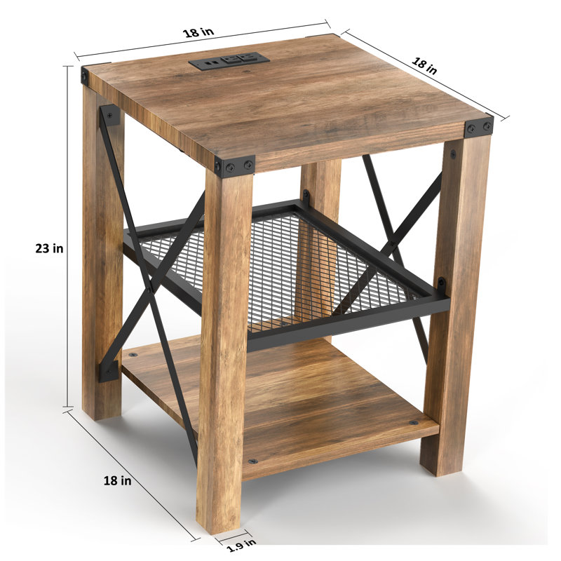 Ensemble de tables de bout à 3 niveaux avec port de chargement USB (ensemble de 2), Rustic Oak