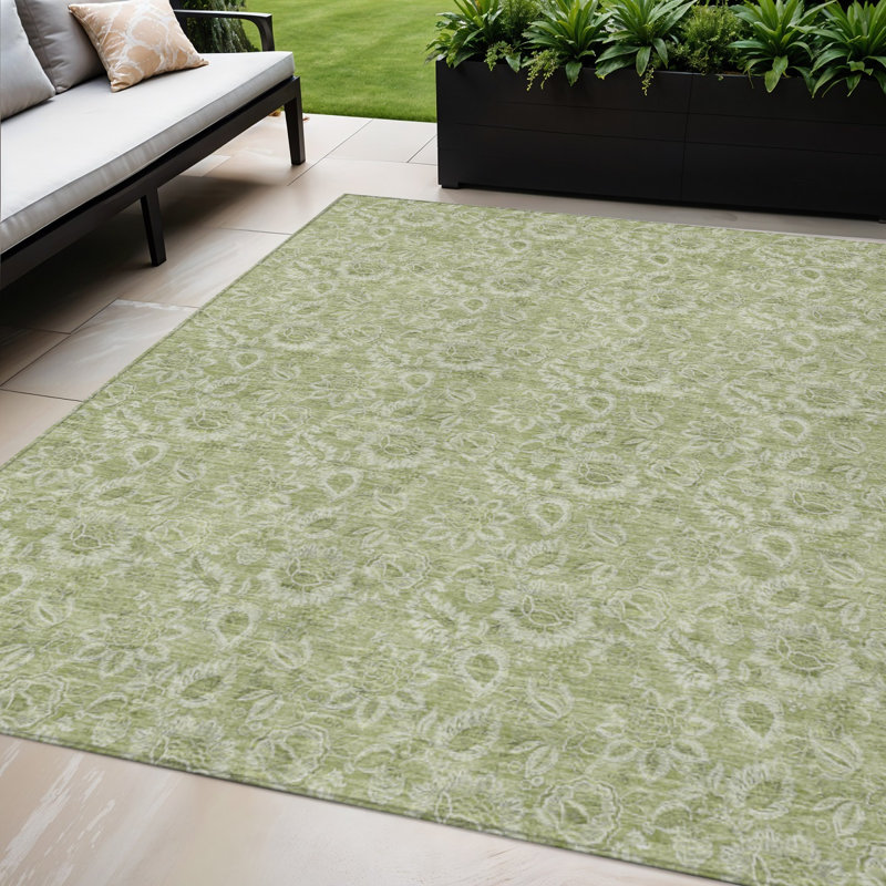 Tapis floral vert lavable intérieur / extérieur 5 pi x 8 pi