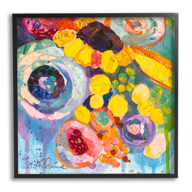 «Abstract Bold Flower», peinture sur bois encadrée, Giclée encadrée noir minuit, H 17 po x l 17 po x P 1,5 po