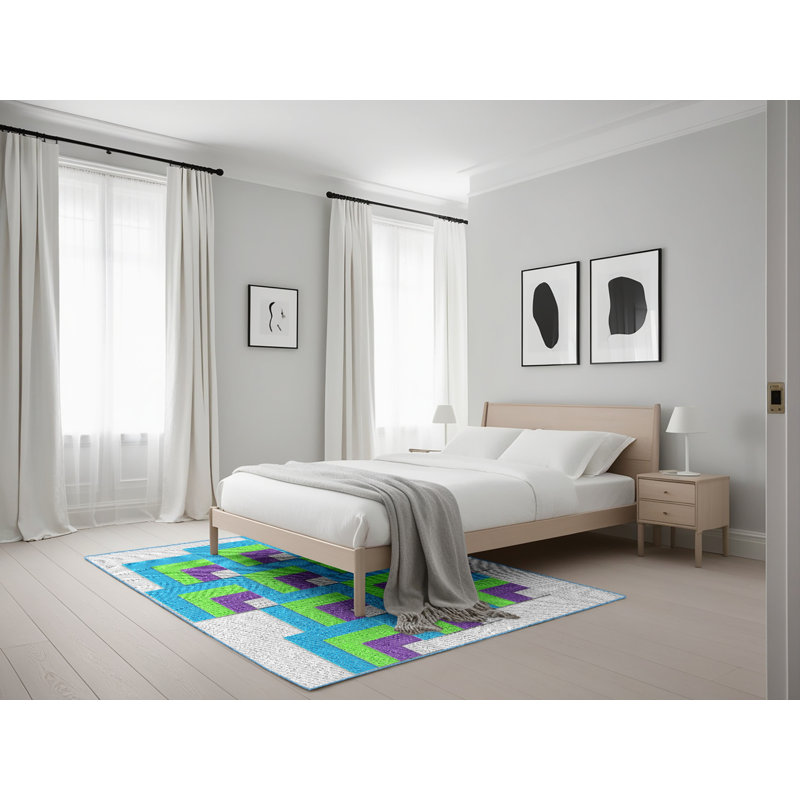 Tapis bleu à motif géométrique Kistler, Rectangle 5 pi x 7 pi