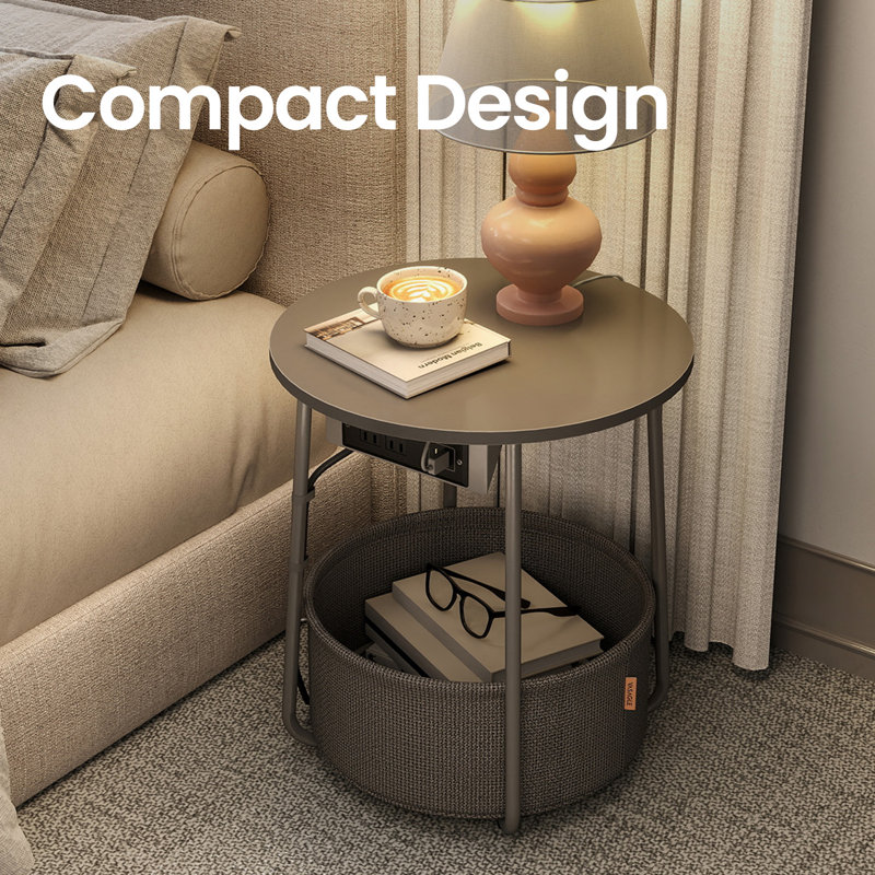 Side Table With Charging Station, Dove Gray/Slate Gray