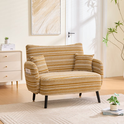 Modern Style Two-Seater Sofa with Comfortable Armrests, Armrest Pillows, and Storage Pockets for Small Spaces and Offices