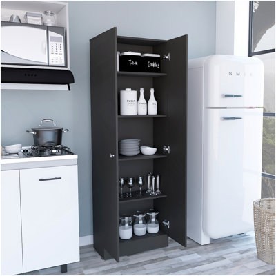 Armoire garde-manger multi-rangement, cinq tablettes, armoire double porte - noir
