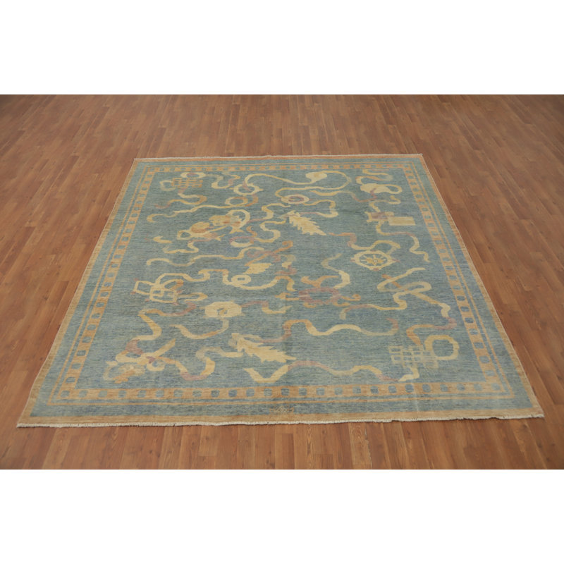 Tapis bleu à motif végétal Ziegler 8x8