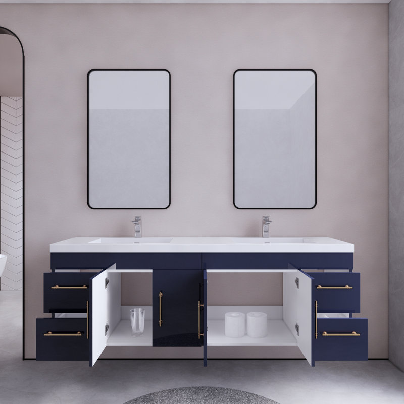 Ensemble de meuble-lavabo double mural 70,5 "Bensley, Marine