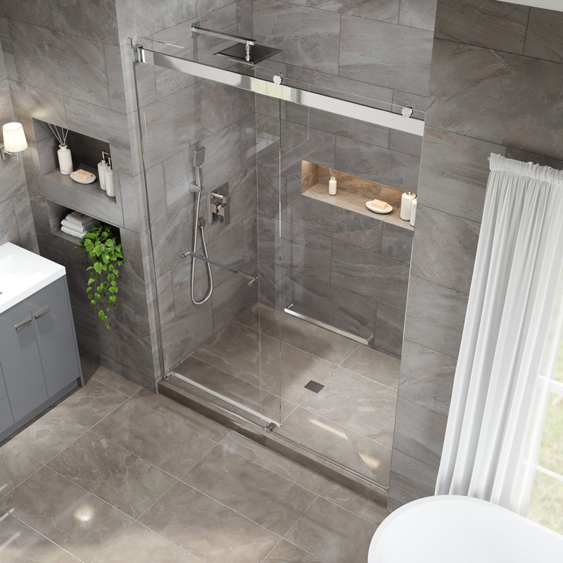 Glissoire Eviva X P 78 po H Porte de douche coulissante sans cadre en chrome avec verre trempé, Chrome