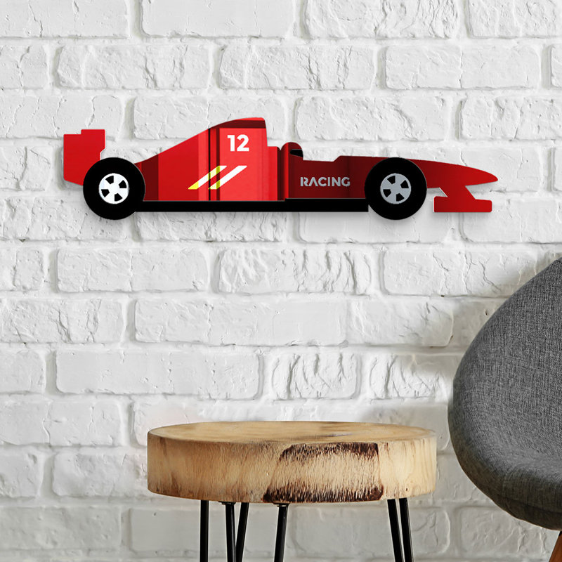 Décoration murale de voiture de course en miroir, H 6 po x l 23 po x P 1 po, Rouge
