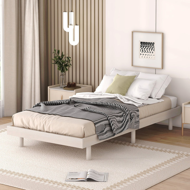 Structure de lit plateforme flottante de conception moderne, Lit simple, Blanc