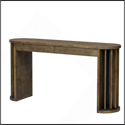 59-Inch Long Console Table,Oak Veneer Sofa Table,Curved And Straight Line Design,Behind The Couch, Farmhouse Entryway Table For Entrance, Hallway, Liv by Latitude Run