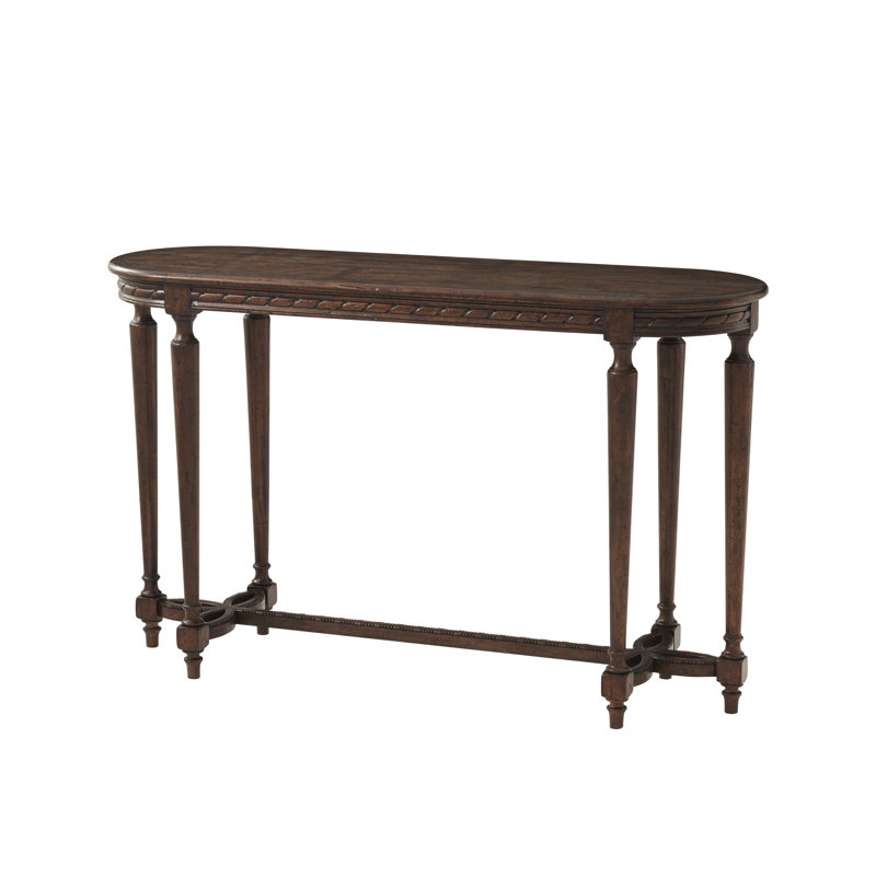 Lord Spencer Rustic Oak Oval Console Table with Floral Trefoil Stretcher