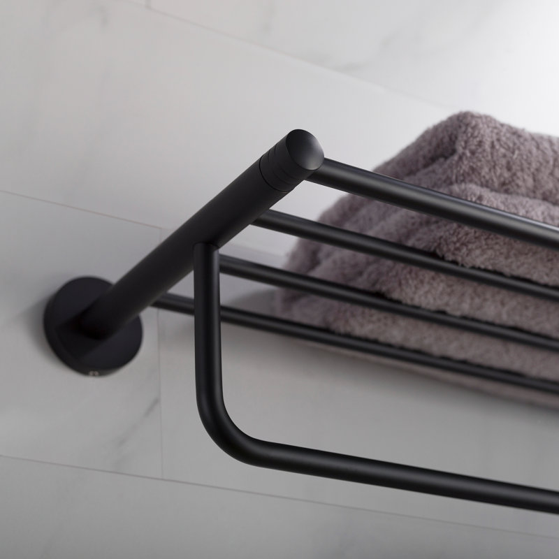 Elie Metal Accent Shelf with Towel Bar, Matte Black
