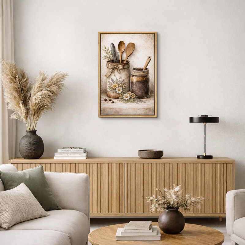 «Rustic Kitchen Tools Jar Still Art», images de cuisine, impression sur toile encadrée, H 24 po x l 16 po x P 1,5 po