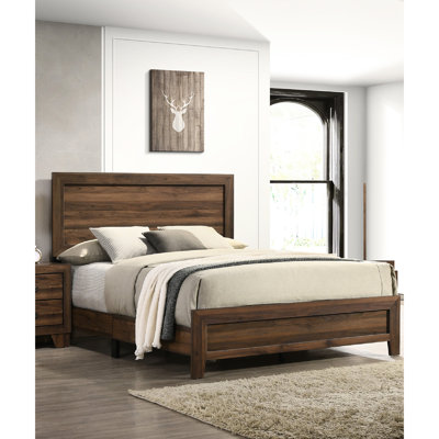 Lit à finition cerisier brun pour chambre à coucher - option complète de luminaire contemporain en bois