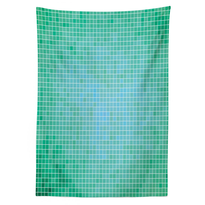 Ambesonne Teal Tablecloth, Square Pixel Like Mosaic Pattern Simplistic Modern Contemporary Design Illustration Print, Rectangular Table Cover For Dining Room Kitchen Decor, 52" X 70", Green