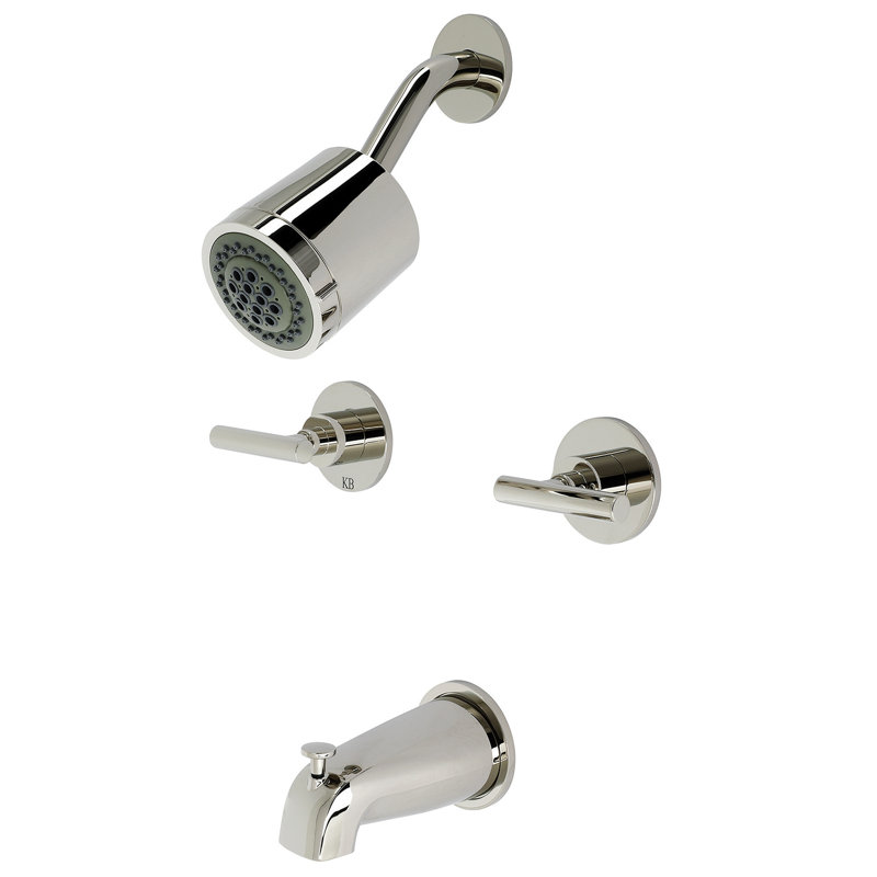 Kingston Brass Manhattan Double-Handle Tub and Shower Faucet, Polished Nickel