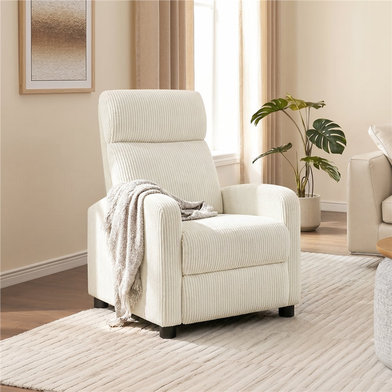 Fauteuil inclinable manuel moderne et doux au toucher, recouvert de tissu velours côtelé, Beige