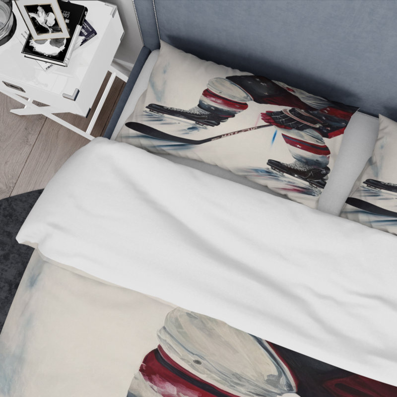 Twin Hockey Player Microfiber Polyester Duvet Cover Set