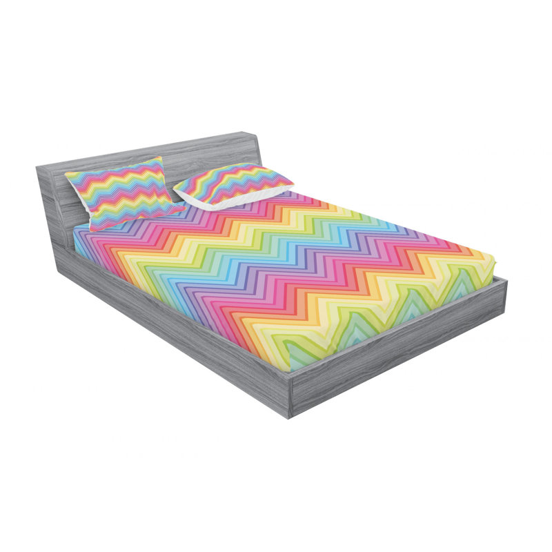 Ensemble de draps à chevrons d’illustration tranchante, Ensemble de drap pour grand lit avec drap-housse