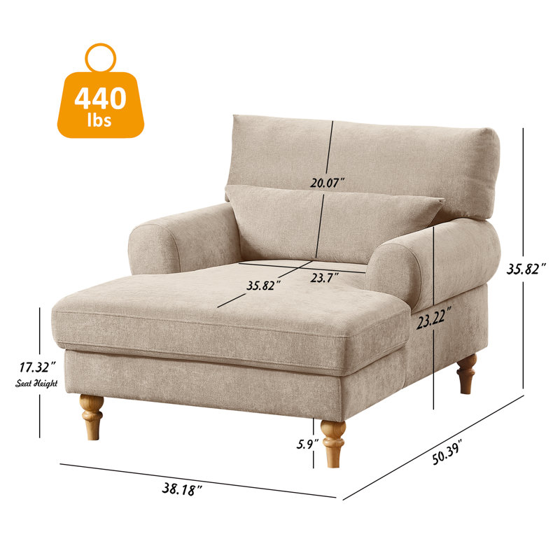 Davene Upholstered Chaise Lounge with Adjustable Backrest, Natural Polyester Blend