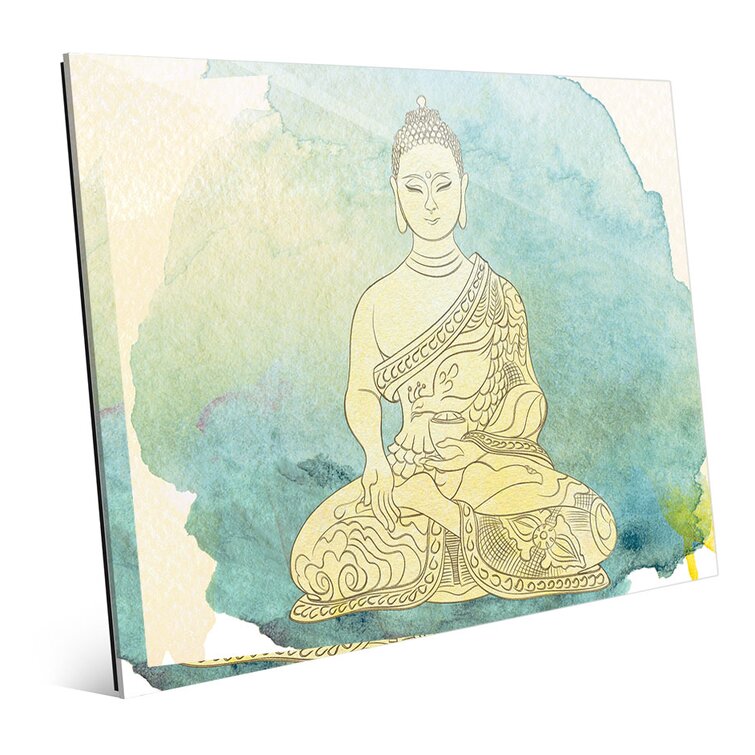 Bungalow Rose Canary Aqua Paint Buddha On Plastic / Acrylic Print | Wayfair