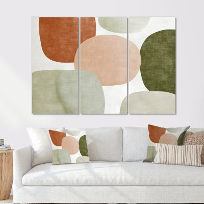 Minimalisme orange avec formes simples de vert - ensemble de reproductions d'art mural minimalisme