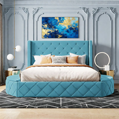 Upholstered Platform Bed, Storage Bed With Wingback Headboard And 1 Big Drawer