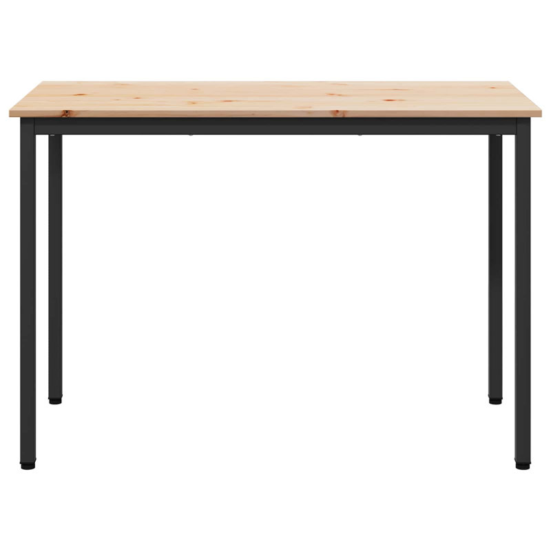 Solid Wood Top Metal Base Dining Table, Black, Natural, 75cmH x 110cmL x 55cmW