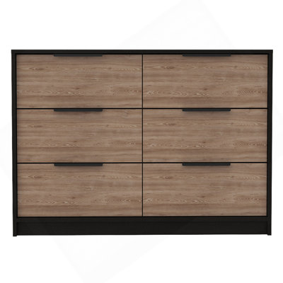Commode double 4 tiroirs Maryland, chambre, noir / pin