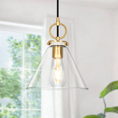 1-Light Cone Shaped Glass Pendant Light
