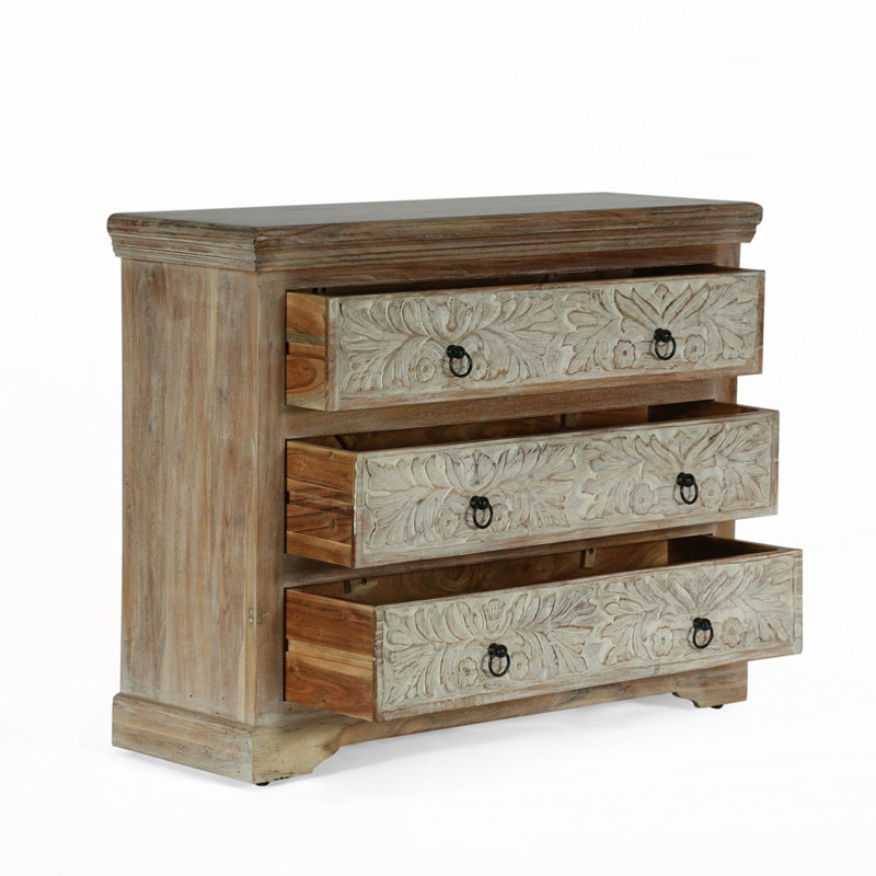 Commode 3 tiroirs en bois d'acacia
