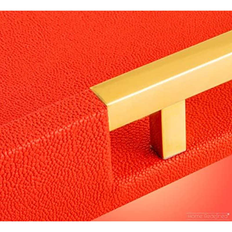 Modern Elegant 18"X12" Rectangle Red Shagreen Faux Leather Decorative Tray Ottoman Coffee Table Perfume Living Room Kitchen Serving Tray With Gold Polished Metal Handles