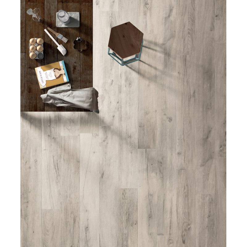 Heritage 8" x 48" Porcelain Wood Look Wall & Floor Tile, White