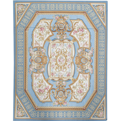 Hand-Knotted High-Quality Blue and Blue Area Rug