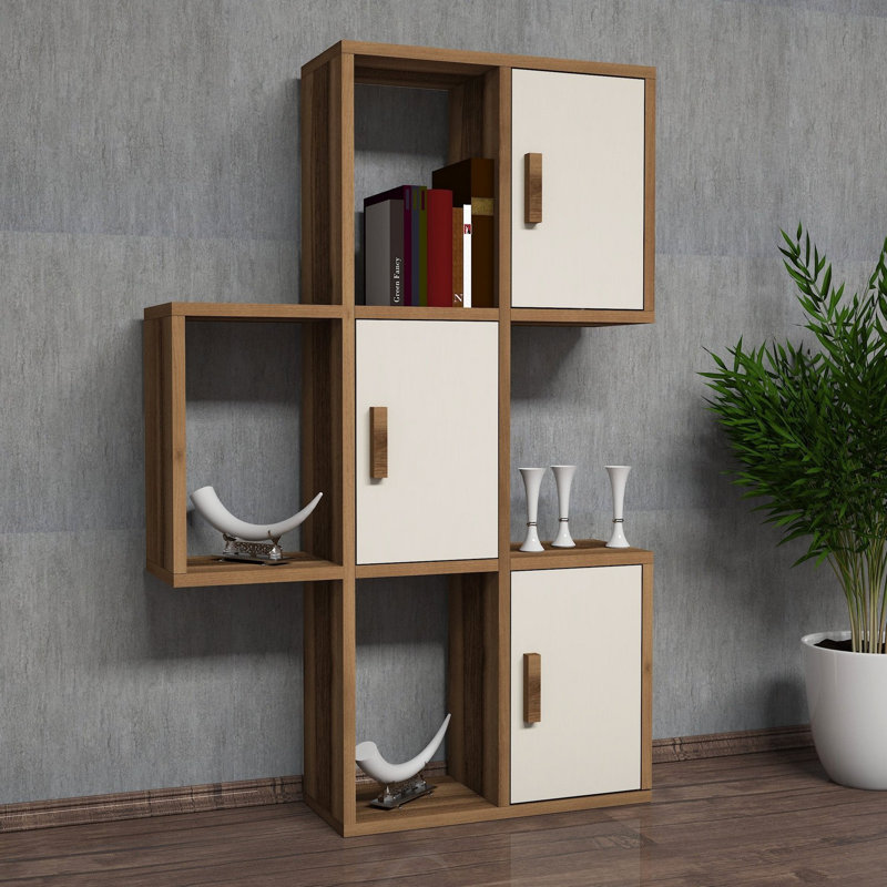 Modern Wall Shelf, Walnut & Cream, 19.7 x 44.4 x 7.9 inches | 100% Melamine Coated Particle Board, Thickness: 0.7 inches | Numerous Shelves, Wall-Mountable Design, Stylish & Functional for Home or Office Decor