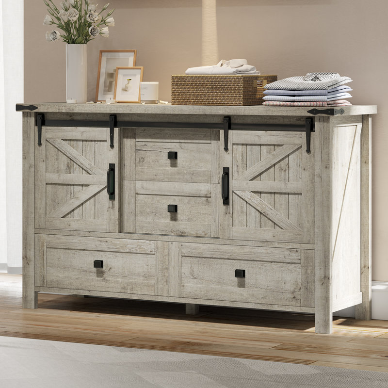 48" W Farmhouse Dressers With 2 Sliding Barn Doors, Gray, Gray
