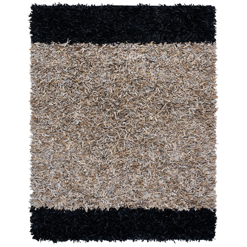 Leather Shag 602 Hand Woven 90% Leather; 10% Cotton Geometric Rug, Rectangle 8' x 10'