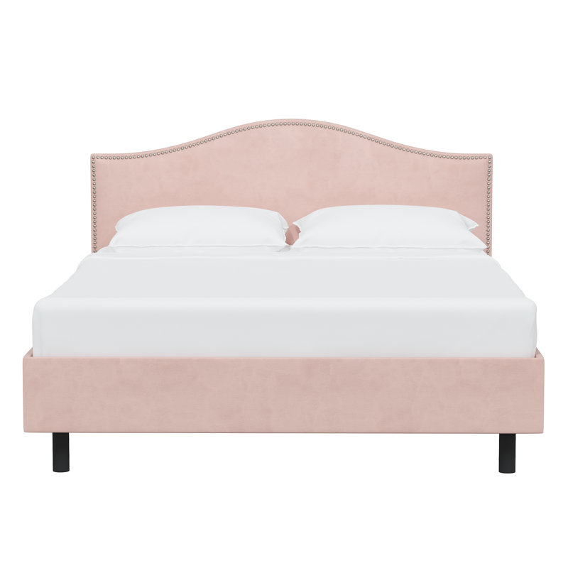 Lit plateforme tapissier Myers, Très grand, Velours performance rosé classique