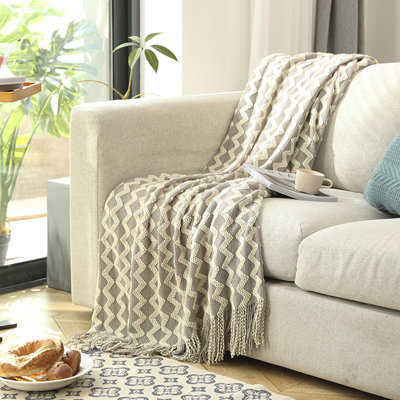Acrylic Knitted Throw Blanket, Lightweight and Soft with Tassels, Wave - NTBAY