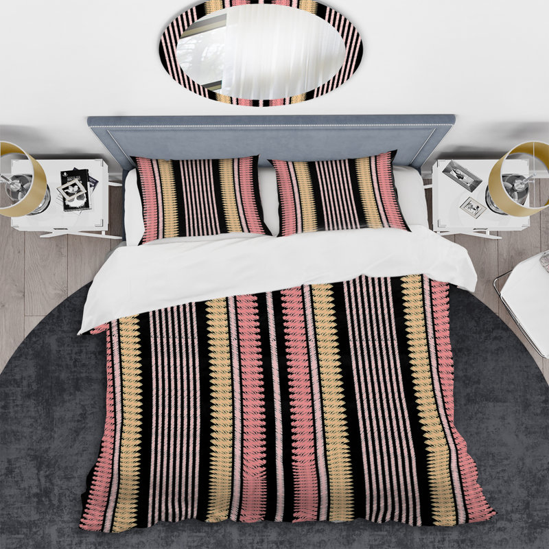 Cream and Pink Striped Pattern - Abstract Duvet Cover Set - Microfiber Polyester