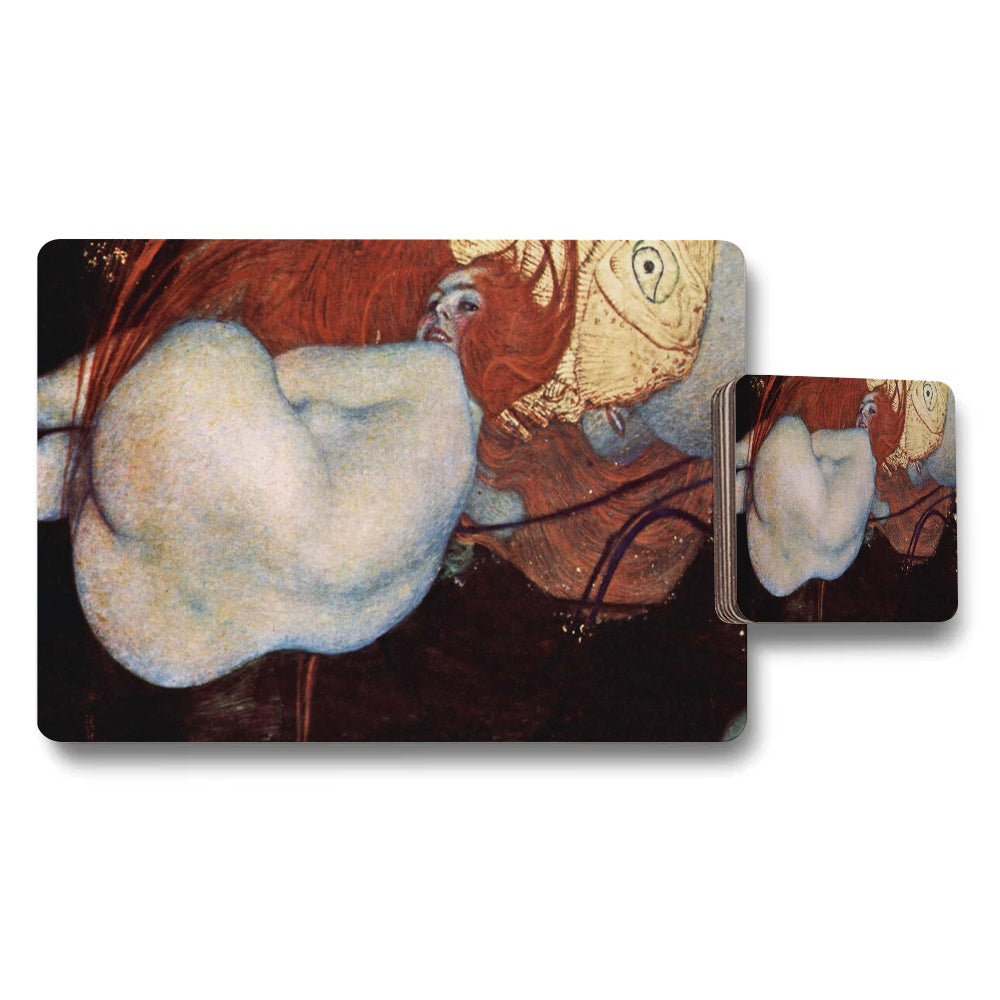 Surreal Art Placemat And Coaster Set With Blue Figure Motif