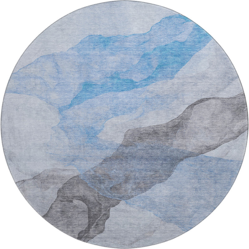 Premium Machine Washable Mayfield AMF2109 Abstract Rug, Sky, 8' Round
