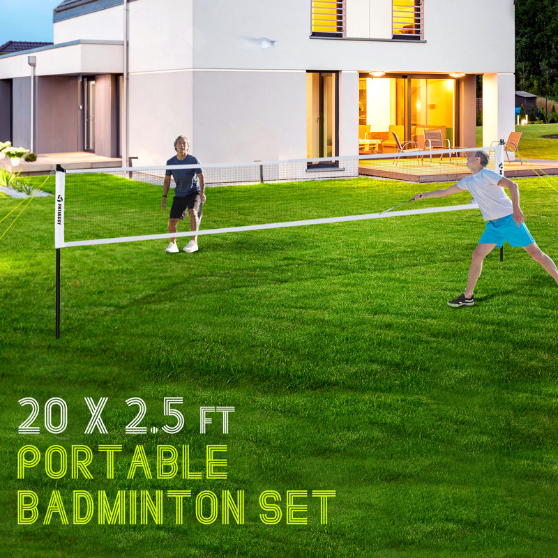 Patiassy Badminton Sets with Net, with 4 Carbon Aluminum Badminton Rackets 2 Badminton Shuttlecocks, White